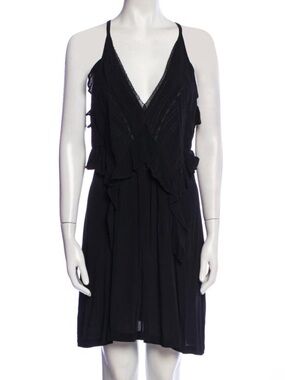 IRO V-Neck Ruffle Mini Dress Black Sleeveless Silk Blend Sz M US 8 FR 40